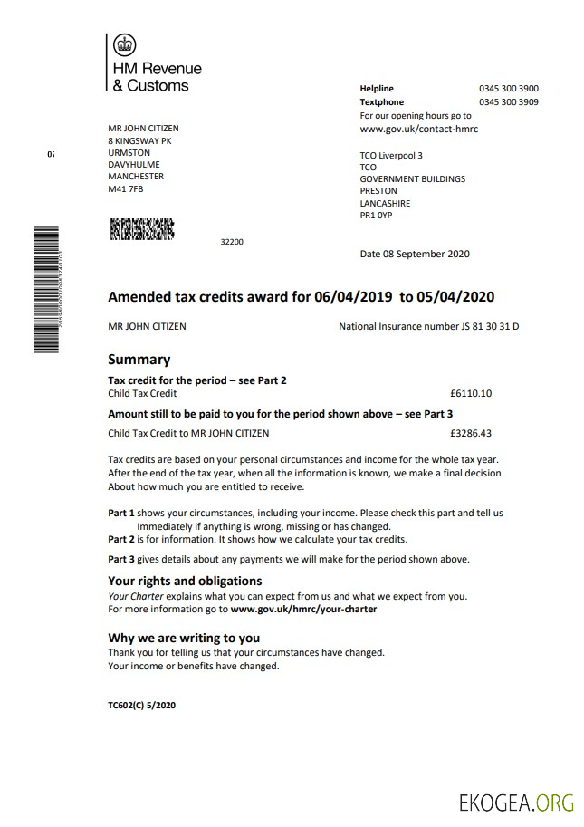 HM Revenue & Customs tax credits